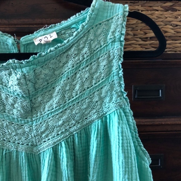 POL teal distressed gaze cotton crochet sleeveless tunic top in size S - Picture 2 of 9
